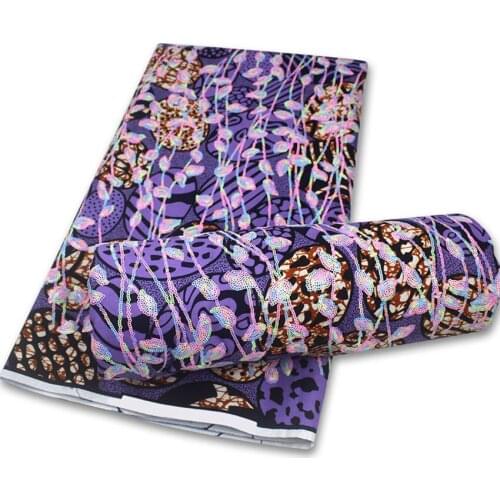2021 High Quality Sequin Embroidery Africain Tissu Wax Print Fabric For Dress S210414