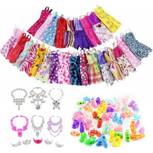 35Pcs/Set Barbies Doll Clothes for Barbies Doll Shoes Sandals Boots Necklace Mini Dolls Clothes Random Dolls Accessories