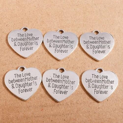 5pcs 25*24mm Zinc Alloy Love Heart Charms for DIY Making Bracelets Pendants Necklaces Mother & Daughter Handmade Jewelry Gift