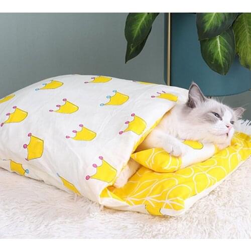 50% Hot Sales!!! Cartoon Print Cat Sleeping Bag Removable Cattery Warm Kennel Nest Pet Supplies