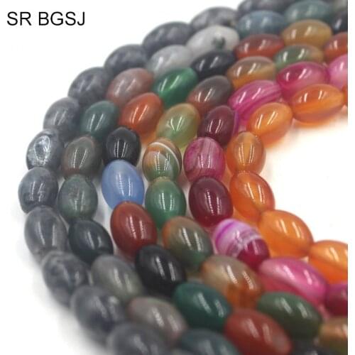 Free Shipping SR 8x12mm Olivary Natural Agate Larvikite Stone Gemstone Jewelry Making Spacer Beads Strand 15"