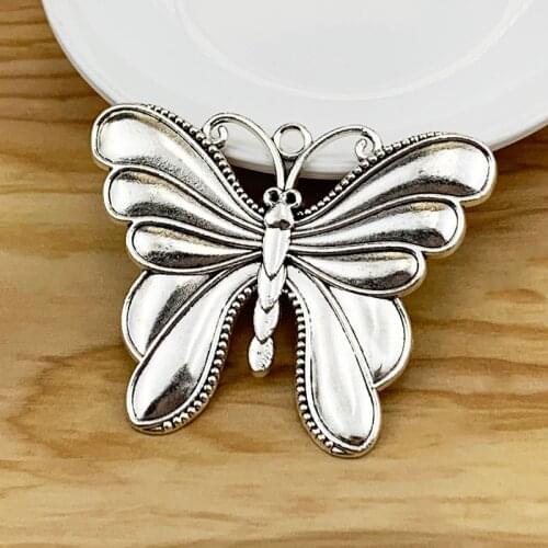 2 Pieces Large Butterfly Insect Silver Color Charms Pendants for DIY Necklace Jewelry Making Accessories 55x68mm