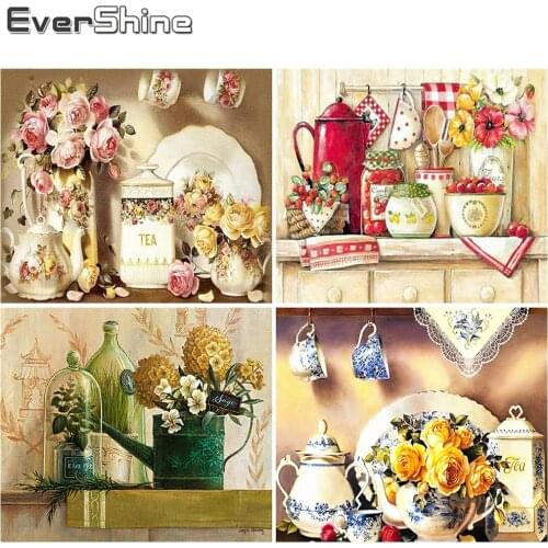 Evershine Full Square Diamond Embroidery Flower Diamond Painting New Arrivals Scenery Rhinestone Picture Kitchen Home Decoration