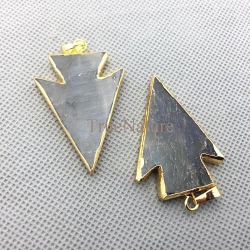 Hot-selling Labradorite Charms Gold Electroplated Indian Arrowhead Charms Jewelry Findings For Necklace In 41*30 mm PM4366