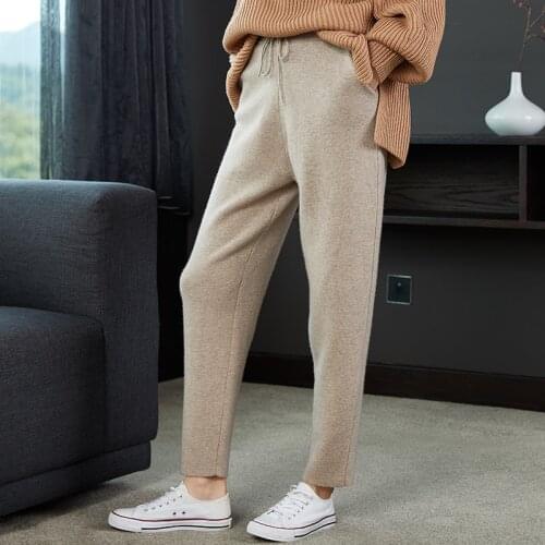 Cashmere womens pants, knitted wool trousers, loose-fitting, womens knitted pants, pure color, soft and warm, large