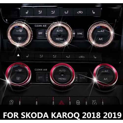 For SKODA KAROQ 2018 2019 Air Conditioning Button Knob Ring Cover Interior decoration Auto Accessories Aluminum alloy