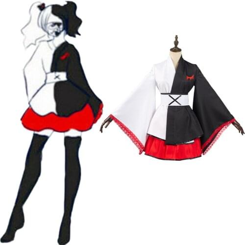 Danganronpa Monokuma Cosplay Costume Black White Bear Kimono Dress Outfits Halloween Carnival Suit Women Girls