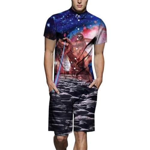 Summer Mens New Design Romper 3D Print Dinosaur Pattern Playsuit Male Short Sleeve Beach Sets Casual Jumpsuit Overalls US Size