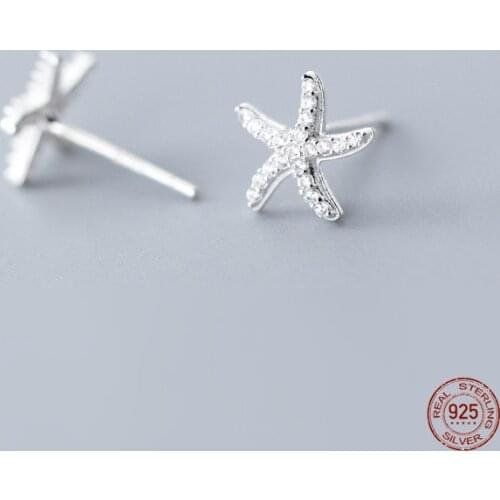 LKO 925 Sterling Silver Micro-Embedded Shiny Zircon Starfish Stud Earring For Women Wedding Fine Jewelry Earrings Accessories