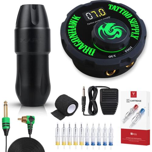Dragonhawk Mast Top Tattoo Machine Set Kit Motor Rotary Pen Makeup Power Needles