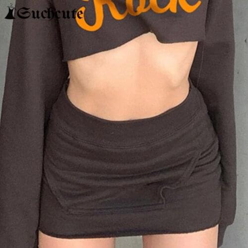 SUCHCUTE Sexy Mini Skirts Women Hight Waist Solid Harajuku Clubwear Outfits Korean Fashion Casual Kawaii Skirts Vintage Clothes