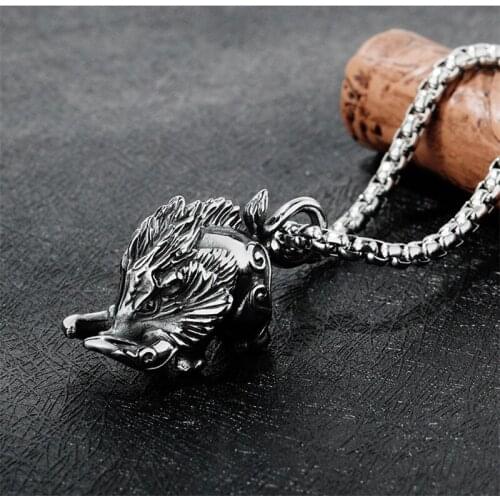 Fashion wild boar necklace stainless steel power symbolic skull cross Necklace Men silver Chain Punk Jewelry