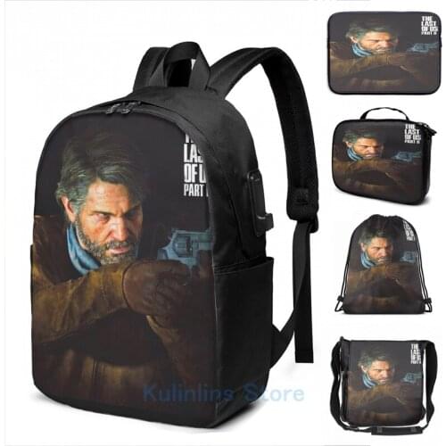 Graphic print Last of us Part II 2 Joel Ellie Abby T-shirt Poster and More USB Charge Backpack men School Travel laptop bag