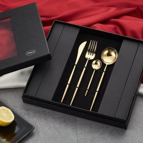24pcs Luxury Golden Stainless Steel Cutlery Set Shiny Gold Tableware Set With Luxury Gift Box Dinner Drop Shipping