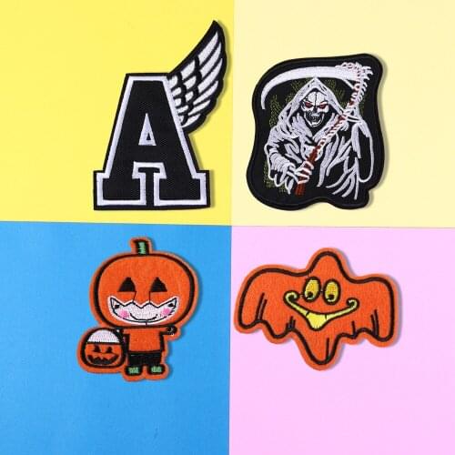 Punk God of death Embroidery Letter a wing Patches for Jacket Back Vest Motorcycle Biker Halloween Pumpkin Badges