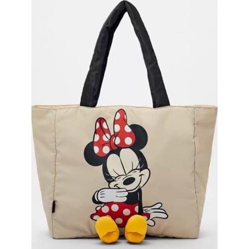 Disneys new beige Sneak Minnie tote bag three-dimensional printing beige shoulder bag shopping bag