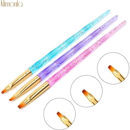 New 3pcs Acrylic Glitter Handle Nail Art Brushes Flat Head UV Gel Nail Polish Painting Brush Drawing Pen DIY Manicure Set