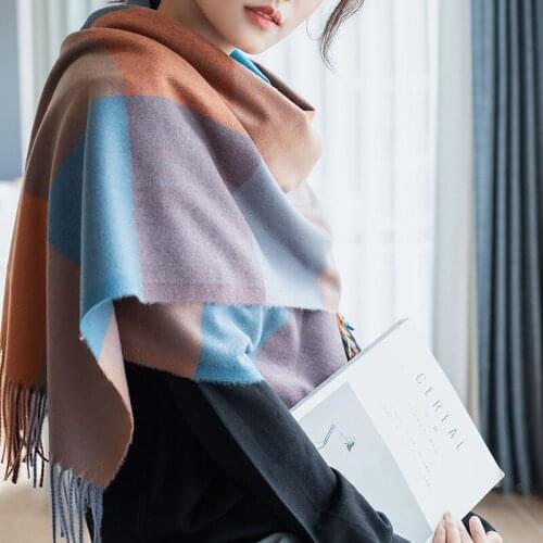 New Design Brand Women Scarf Fashion Kaszmirowy Szalik Z Frędzlami Winter Warm Scarves Lady Pashmina Foulard Duży Szalik W Kratę