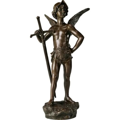 Teen Angel Wings with Sword Bronze Statue Sculpture Boy Figurine Art Children Gifts Home Decor