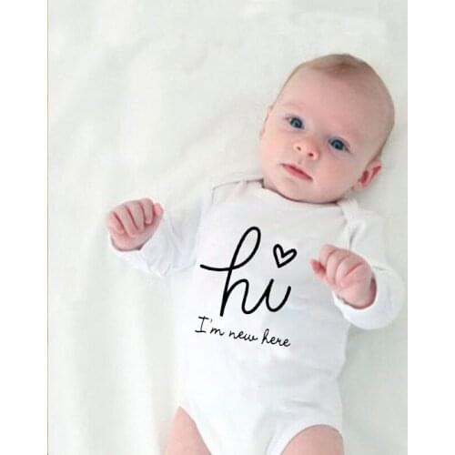 Hi I'm New Here Letters Print Newborn Baby Bodysuit Long Sleeve Body Baby Boy Onesies Cotton Baby Girl Rompers Outfits Clothes