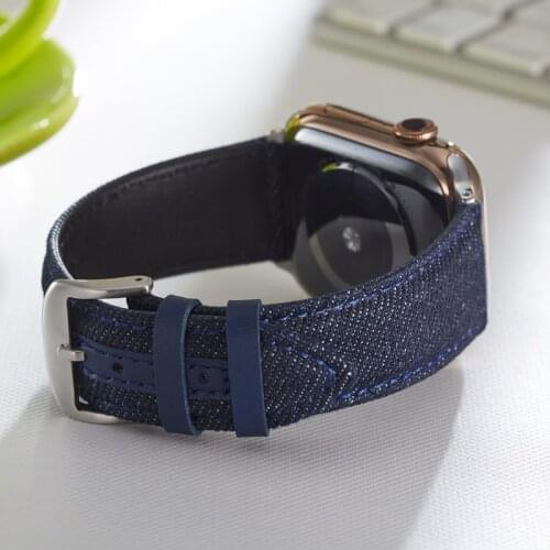 Watch Band Bracelet for Apple Watch 44mm 42mm 40mm 38mm Denim Leather Strap for Iwatch Series 5 4 3 2 1 Watchband