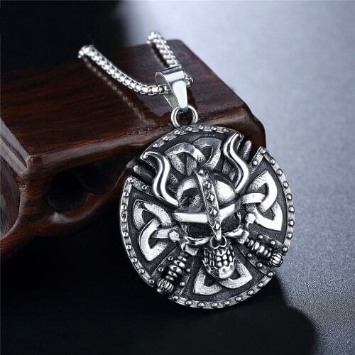 Retro Pirate Skull Pendant Necklace Men Stainless Steel Viking Necklace Male Fashion Jewelry