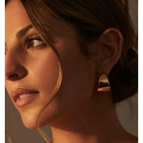 INS Exaggerated Smooth Wide Sector Earrings For Women 18K Gold Plated Stainless Stee CC Shape Hoop Earrings Jewelry