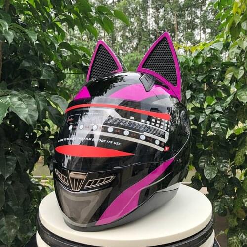 Men Women Full Face Racing Helmet Personality Cat Helmet Motorcycle Helmet Capacete De Motor Purple cats ear hat