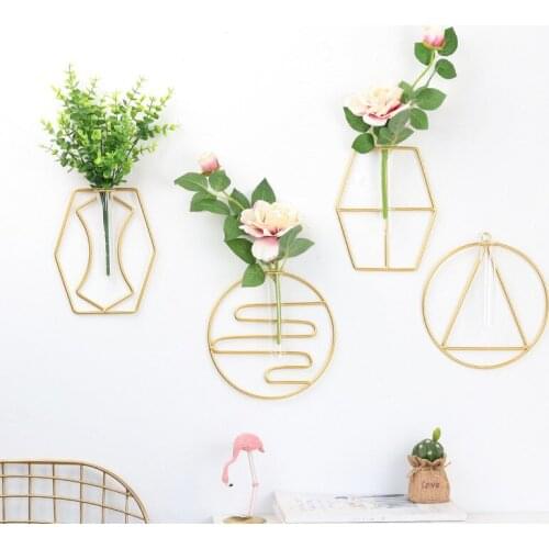 Nordic simple iron geometric glass tube hydroponic wall hanging creative home store wall decoration