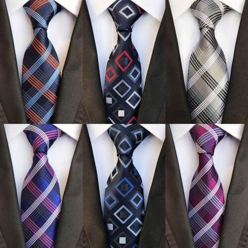 SKng New Style 8cm Checks Navy Blue Orange Silk Tie for Men Gravatas Normal Men Tie Wedding Business Ties Formal Neck Ties