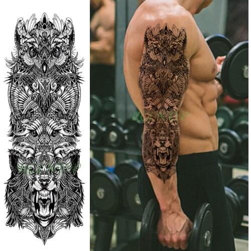 Waterproof Temporary Tattoo sticker owl tiger big animal feather black full arm fake tatto flash sleeve tatoo for men women