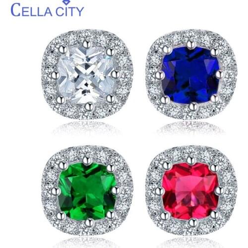Cellacity Classic Design Silver 925 Earrings for Women Fine Jewelry with Color Gemstones Sapphire Ruby Emerald Zircon Ear Studs