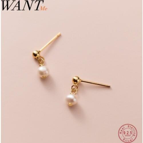 WANTME Genuine 925 Sterling Silver Simple Cute Baroque Pearl Bead Stud Earrings for Women Fashion Korean Party Jewelry 2021