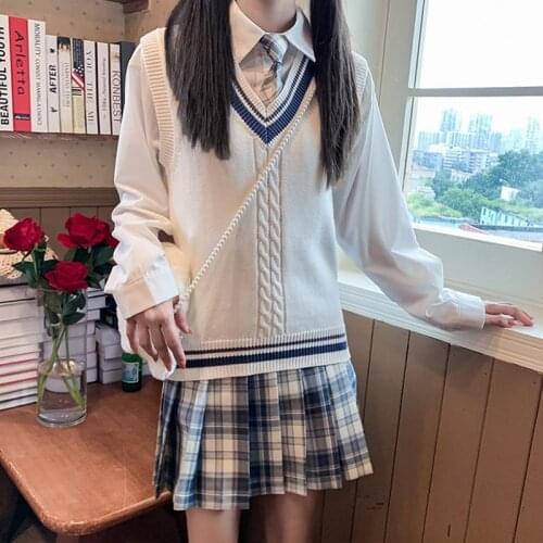Women Sweater Vest Autumn Winter Coat Gentle One Knife JK Uniform Womens Long-Sleeved Knitted V-neck Sweater Vest