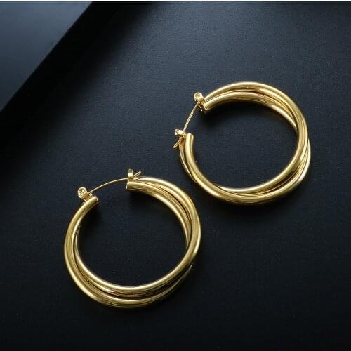 ZMFashion Punk Hip-Hop Irregular C-shaped Round Line Hoop Earrings Women Men Simple Stainless Steel Gold Color Earrings Jewelry