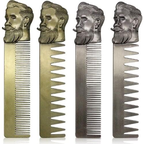 1pc Man Hair Comb Beard Shaving Brush Stainless Steel Mini Pocket Comb Professional Barber Styling Accessories
