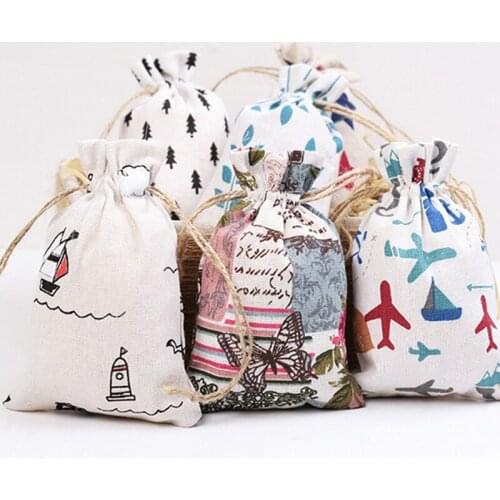 1pcs Natural Linen Bag Rural Village Style DIY Birthday Party Customer Gift Bag Wedding Decoration Party Home Decoration