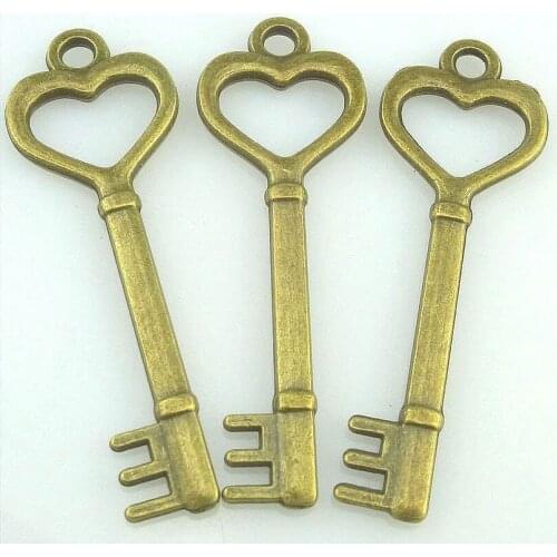 6pcs 52*17*2.5mm Antique Bronze Heart Key Charm Pendant for DIY Necklace Handmade Craft Jewelry Making 16347
