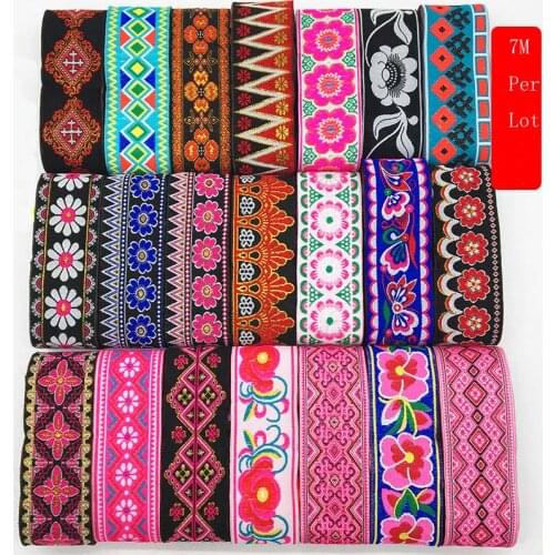 7M/Lot Embroidery National Ribbon Width 5CM Woven Jacquard Lace Trim Fabric DIY Handmade Sewing Accessories HB185