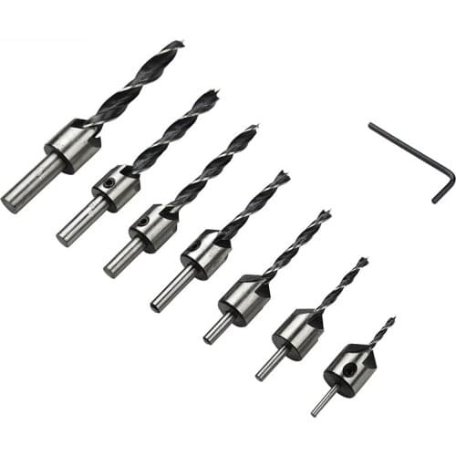 7pcs 3mm-10mm 7pcs HSS Flute Countersink Drill Bit Set Drill Press Set Chamfer Reamer Woodworking Power Tools