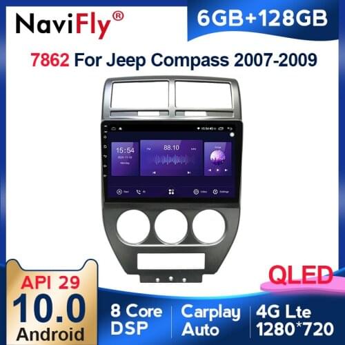 New 6GB+128GB Octa Core QLED 1280*720 Android 10 Car Radio Navigation GPS Player For Jeep Compass MK 2006 - 2010 No 2 Din DVD