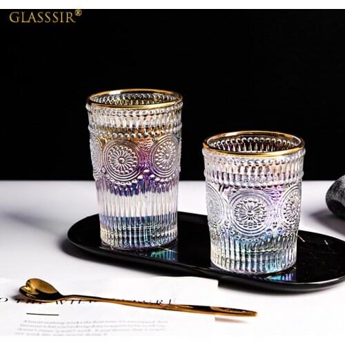 Colored Wine Glasses Hand Blown Lead Free Drinking Glass Tumblers for Red White Wine Juice Milk Coffee Cup Sun Flower Glass Cups