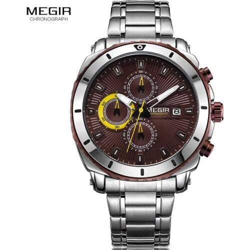 New MEGIR Watches Mens Top Luxury Brand Steel Strap Quartz Wristwatch Men Military Army Sport Clock Chronograph Male Watch 2075