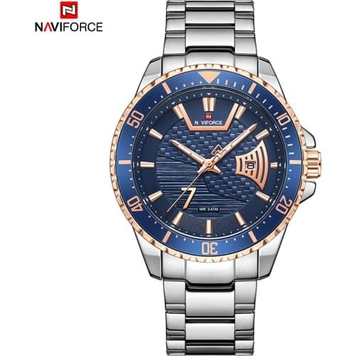 NAVIFORCE Blue Top Brand Men Watches Quartz Luxury Stainless Steel Casual Fashion Waterproof Calendar Male Clock WristWatch 2021