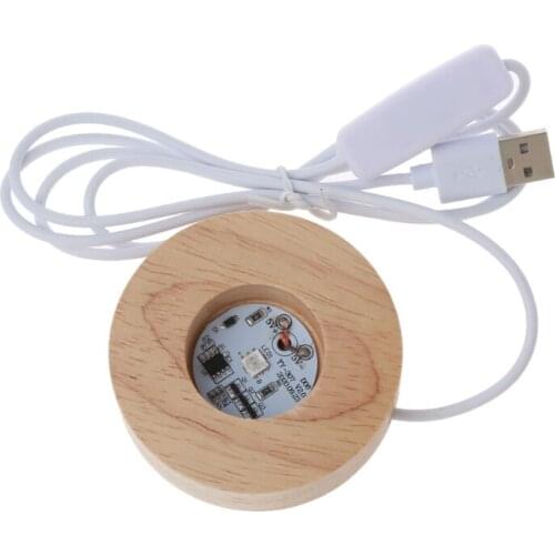 Handmade Resin Art Wood Round LED Display Base Colorful Light Wooden Night Base Resin Display Ornament Stand DIY Crafts