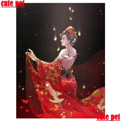 Cute pet Diy diamond painting Japanese woman in red crossstitch Diamond Embroidery full Square round drill puzzle Art home decor