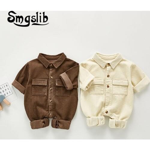 SMGSLIB 2021 Spring Baby Clothes Corduroy Toddler Boys Rompers Turn Down Collar Infant Boys Suit Baby Outerwear