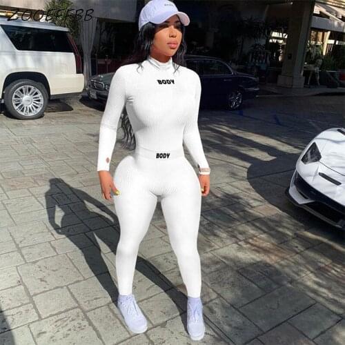 ZOOEFFBB Sexy Body Letter Rib Two Piece Set Tracksuit Outfits Fall Winter Long Sleeve Tops Sweatpants Casual Yoga Matching Sets