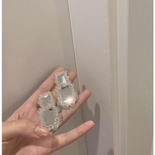 Fashion exaggerated multi-level big crystal earrings for women fashion transparent square ladies dangle drop earrings