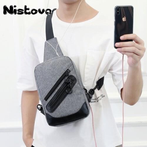 USB Charging Chest Bag Nistova Mens Messenger Waterproof Sling Outdoor Travel Straddle Bag Oxford Cloth Casual Fashion New 2020